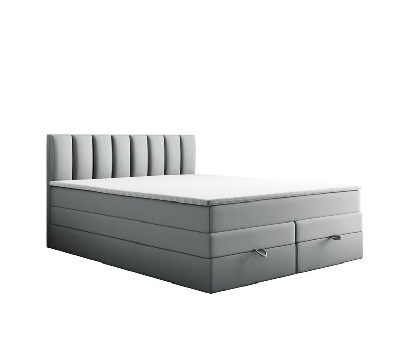 Lit Adulte 140x200 Cm Gusto Rangement Matelas Ressorts Ensachés Et Surmatelas En Velours Gris Clair