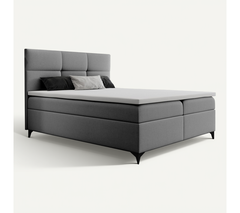 Lit Adulte 160x200 Cm Limba Matelas Ressorts Intégrés, Rangement, Surmatelas En Velours Gris Clair