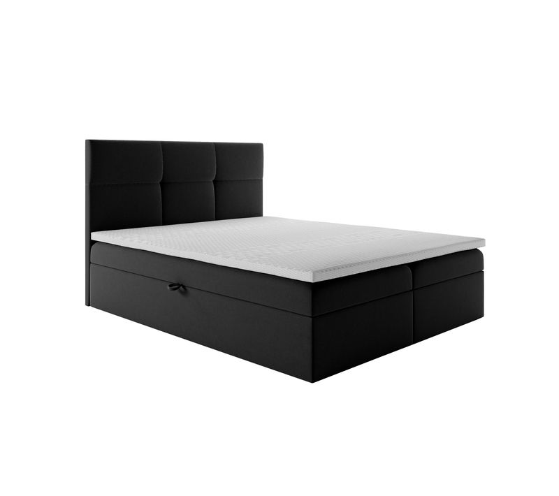 Lit Boxspring 180x200 Cm Top Avec Matelas Ressorts Intégrés, Rangement, Surmatelas En Velours Noir