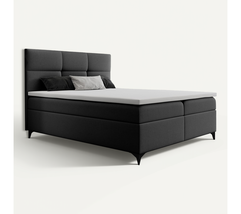 Lit Boxspring 200x200 Cm Limba Matelas Ressorts Intégrés, Rangement, Surmatelas Velours Gris Foncé