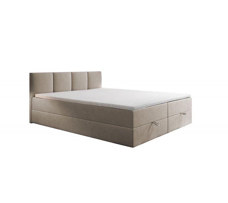 Ensemble 160x200 Cm Royal Avec Matelas Ressorts Intégrés, Rangement, Surmatelas En Velours Beige