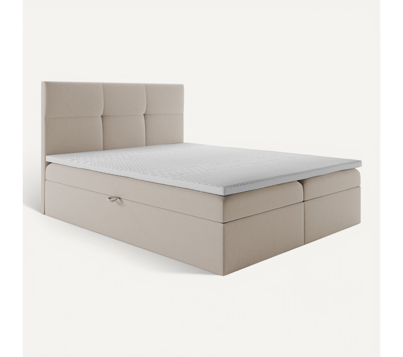 Lit Boxspring 140x200 Cm Top Avec Matelas Ressorts Intégrés, Rangement, Surmatelas En Velours Beige