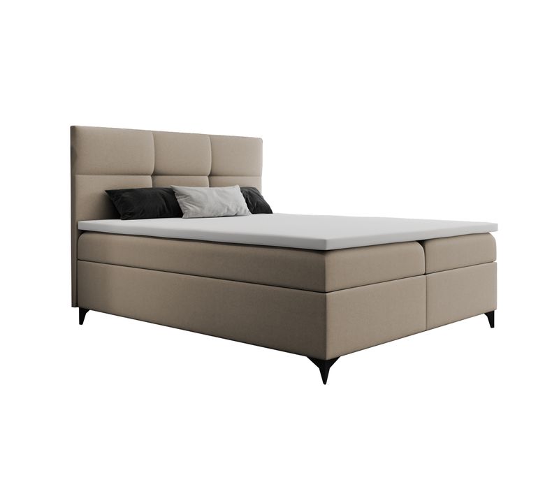Ensemble 160x200 Cm Limba Avec Matelas Ressorts Intégrés, Rangement, Surmatelas En Velours Beige