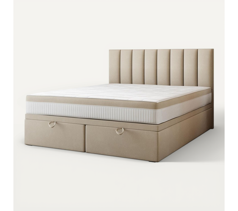 Ensemble 140x200 Cm Bond Avec Rangement Et Matelas Ressorts Ensachés En Tissu Velours Beige