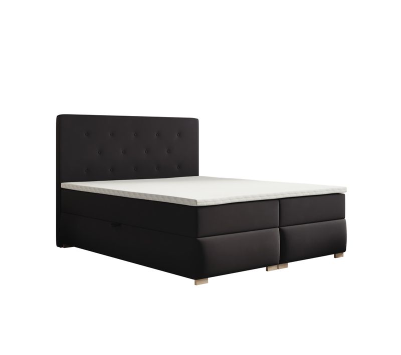 Lit Boxspring 140x200 Cm Lupin Avec Matelas Ressorts Intégrés, Rangement, Surmatelas En Velours Noir