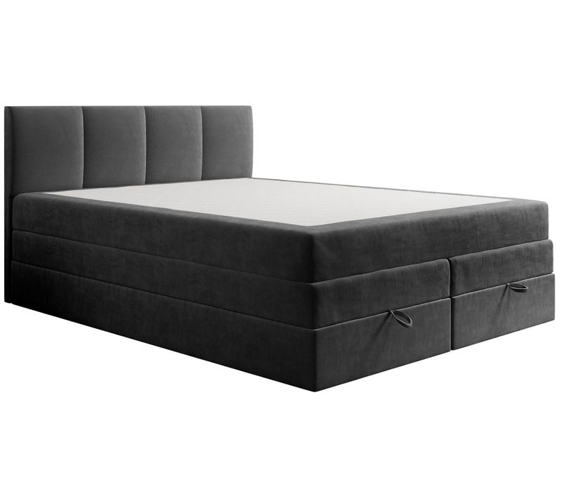 Lit Boxspring 180x200 Cm Prado Avec Rangement Et Matelas Ressorts Ensachés En Velours Gris Foncé