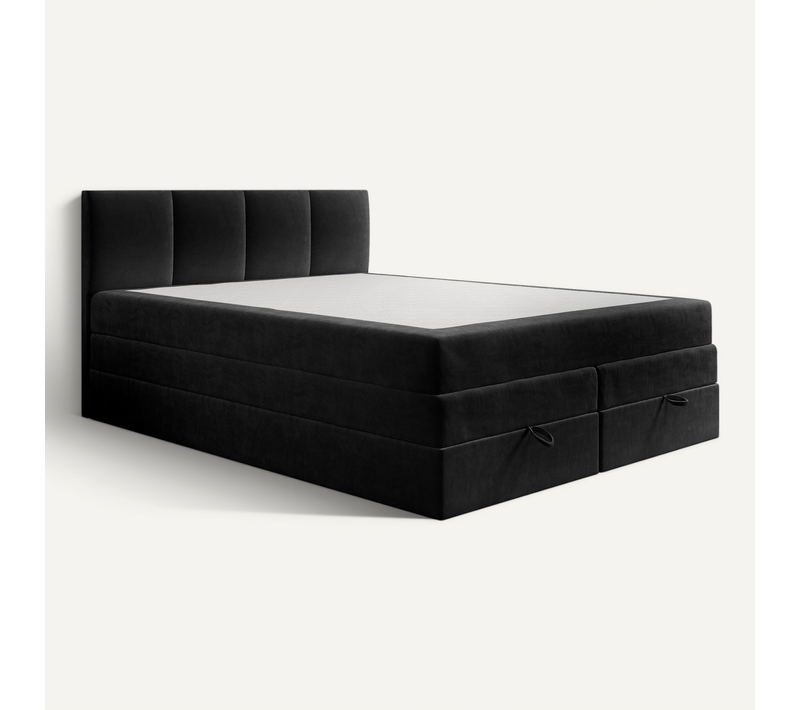 Lit Boxspring 200x200 Cm Prado Avec Rangement Et Matelas Ressorts Ensachés En Velours Noir