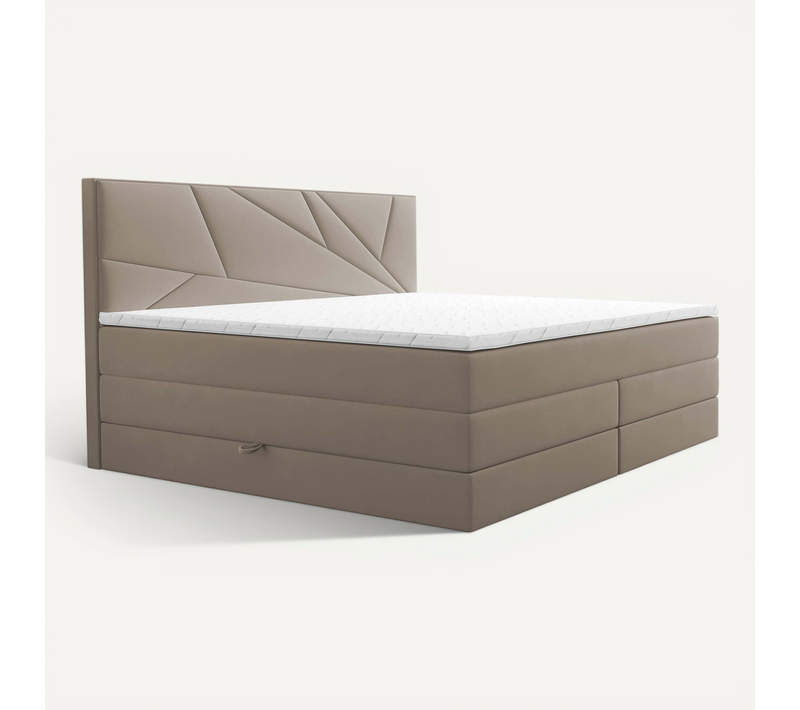 Lit Boxspring 160x200 Cm Verdelux Rangement Et Matelas Ressorts Ensachés En Velours Beige