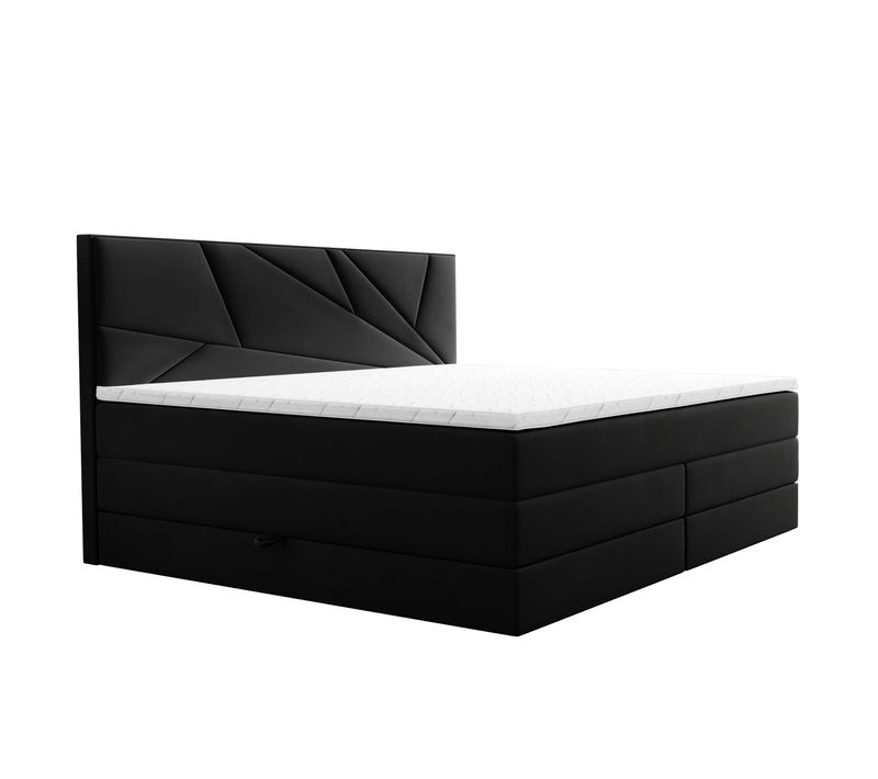 Lit Boxspring 200x200 Cm Verdelux Rangement Et Matelas Ressorts Ensachés En Velours Noir