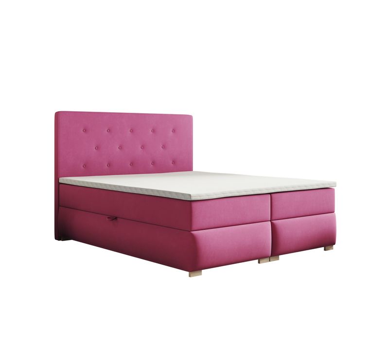 Lit Adulte 180x200 Cm Lupin Avec Matelas Ressorts Intégrés, Rangement, Surmatelas En Velours Rose