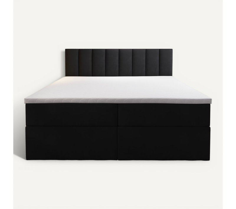 Lit Boxspring 200x200 Cm Palermo Matelas Ressorts Intégrés, Rangement, Surmatelas En Velours Noir