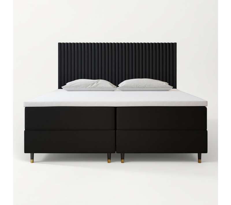 Lit Boxspring 140x200 Cm Estepona Matelas Ressorts Intégrés, Rangement, Surmatelas En Velours Noir