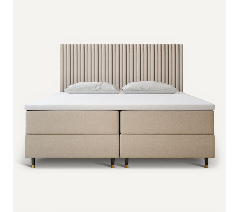 Ensemble 200x200 Cm Estepona Avec Matelas Ressorts Intégrés, Rangement, Surmatelas En Velours Beige