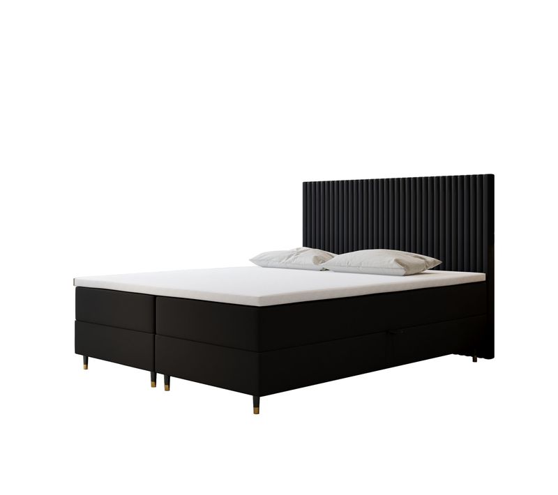 Lit Boxspring 200x200 Cm Estepona Matelas Ressorts Intégrés, Rangement, Surmatelas En Velours Noir