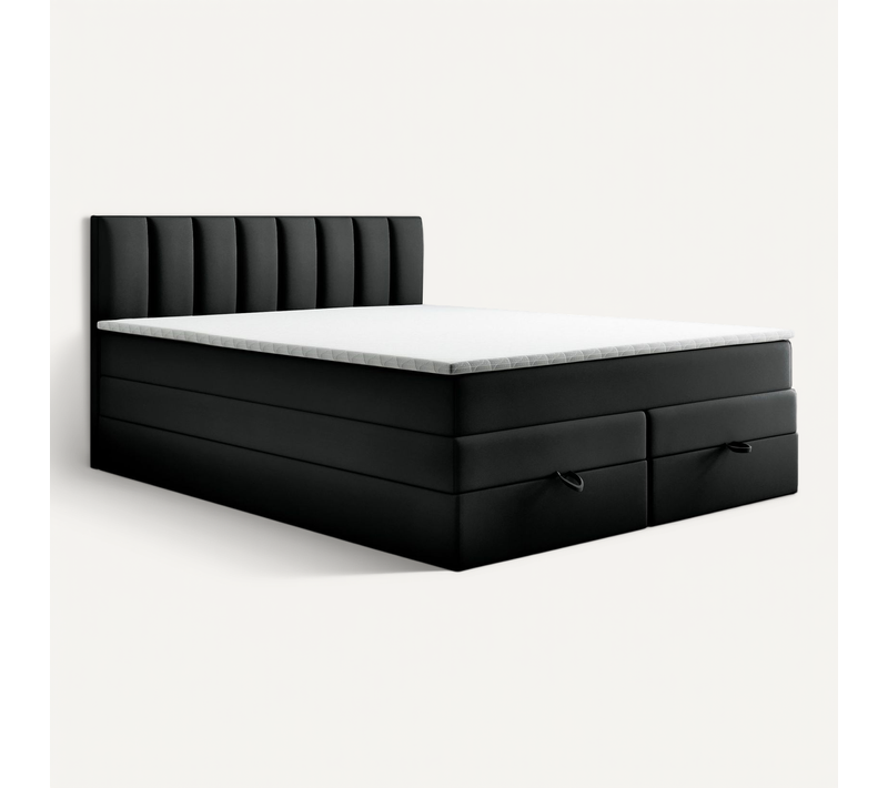 Lit Boxspring 200x200 Cm Gusto Rangement Matelas Ressorts Ensachés Et Surmalelas En Velours Noir