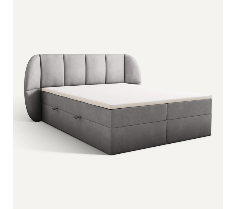 Lit Adulte 200x200 Cm Bilbao Rangement Et Matelas Ressorts Ensachés En Velours Gris