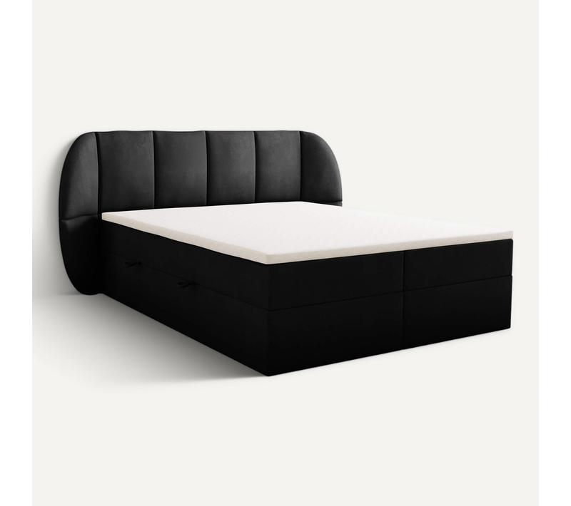 Lit Boxspring 200x200 Cm Bilbao Rangement Et Matelas Ressorts Ensachés En Velours Noir