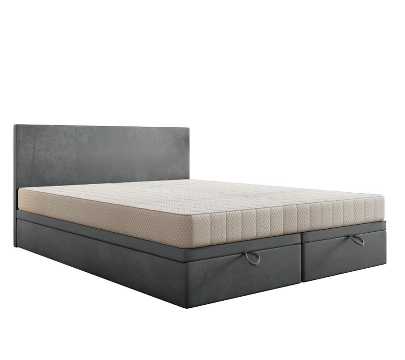 Lit Adulte 180x200 Cm Siesta Avec Rangement Et Matelas Ressorts Ensachés En Velours Gris Clair