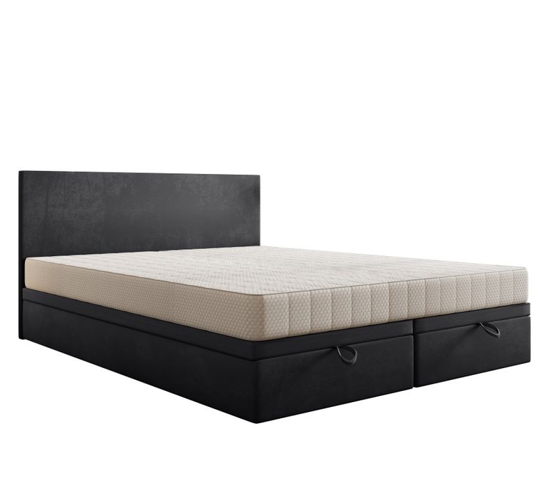 Lit Boxspring 180x200 Cm Siesta Avec Rangement Et Matelas Ressorts Ensachés En Velours Gris Foncé