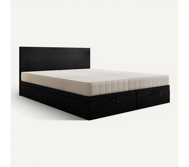 Lit Adulte 200x200 Cm Siesta Avec Rangement Et Matelas Ressorts Ensachés En Velours Noir