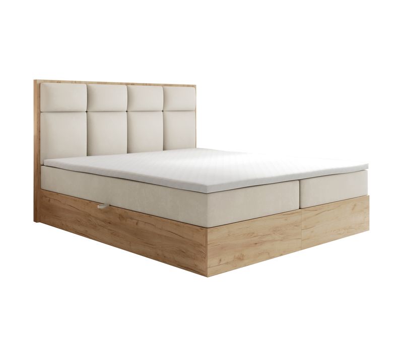 Lit Adulte 140x200 Cm Selva Rangement Matelas Ressorts Ensachés Et Surmatelas En Velours Crème