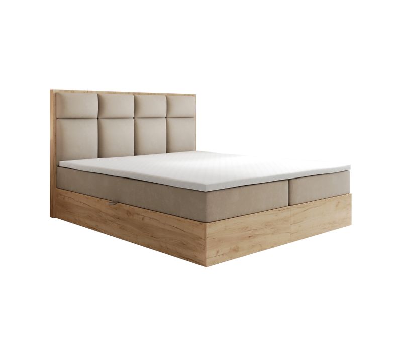 Ensemble 180x200 Cm Selva Rangement Matelas Ressorts Ensachés Et Surmatelas En Velours Beige