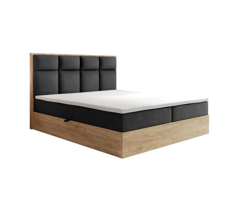 Lit Boxspring 200x200 Cm Selva Rangement Matelas Ressorts Ensachés Et Surmalelas En Velours Noir