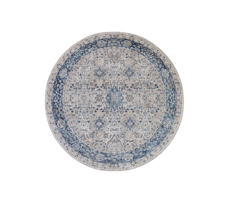 Valley Rond Tapis Poil Court Vintage Beige Gris Clair 240x240cm