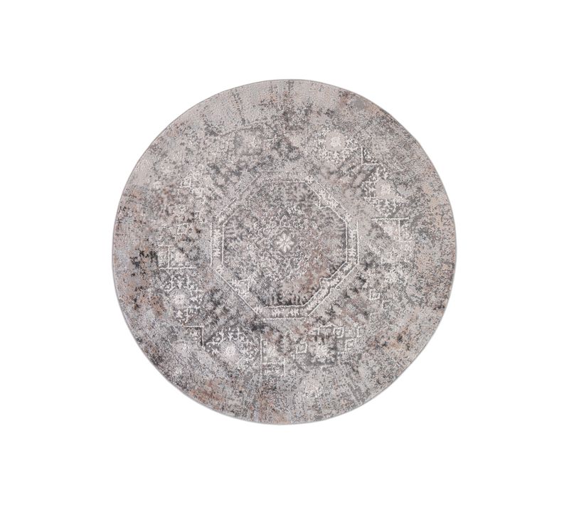 Valley Rond Tapis Poil Court Vintage Beige Gris Clair 100x100cm