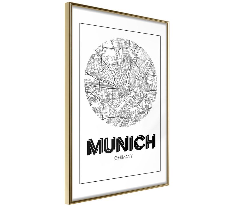 Affiche Murale Encadrée "city Map Munich Round" 30 X 42 Cm Doré