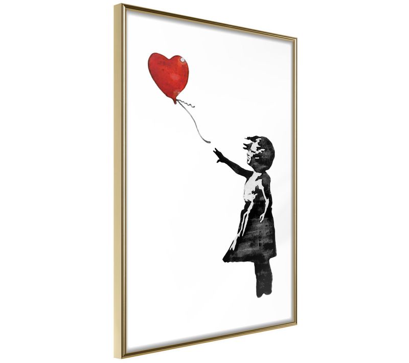 Affiche Murale Encadrée "banksy Girl With Balloon Ii" 21 X 30 Cm Doré