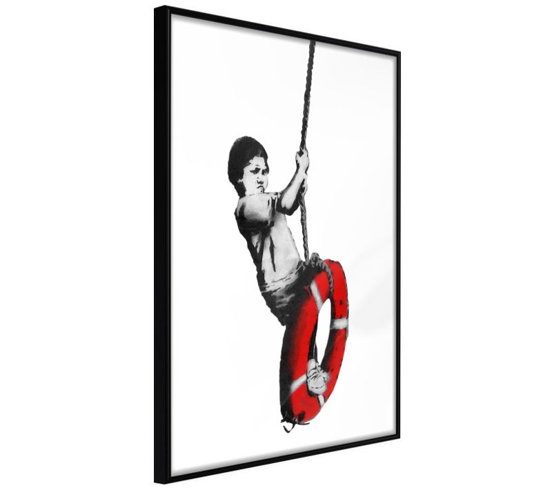 Affiche Murale Encadrée "banksy Swinger" 21 X 30 Cm Noir