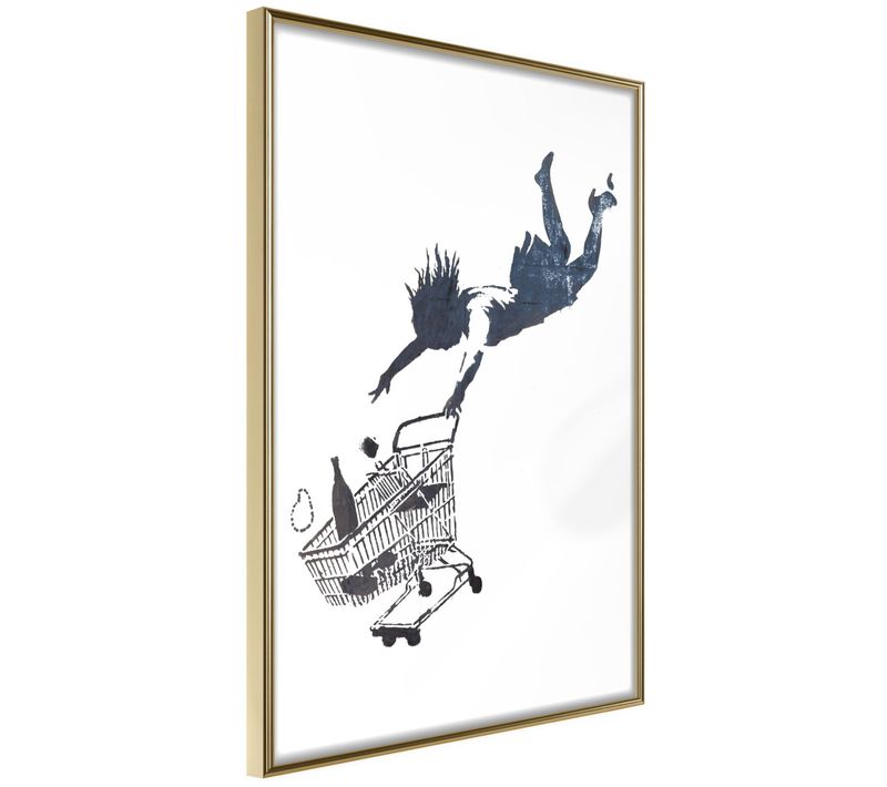 Affiche Murale Encadrée "banksy Shop Until You Drop" 21 X 30 Cm Doré