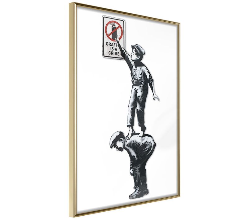 Affiche Murale Encadrée "banksy Graffiti Is à Crime" 30 X 42 Cm Doré