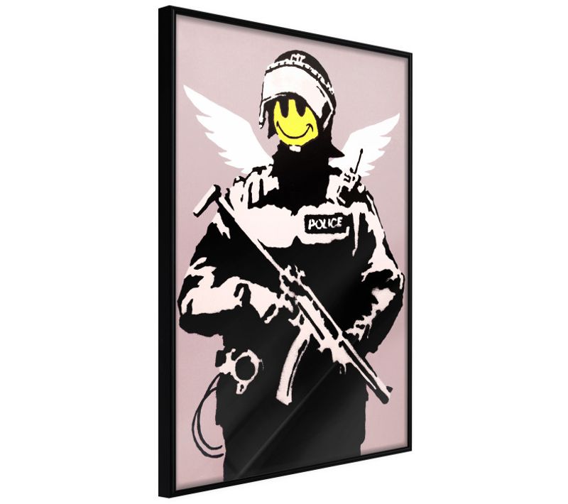 Affiche Murale Encadrée "banksy Flying Copper" 40 X 60 Cm Noir