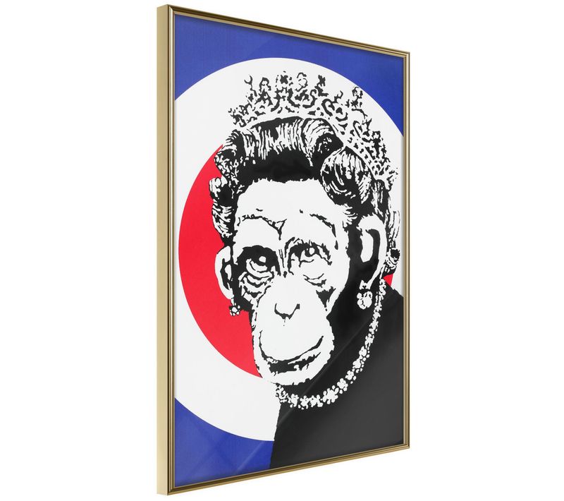 Affiche Murale Encadrée "banksy Monkey Queen" 21 X 30 Cm Doré