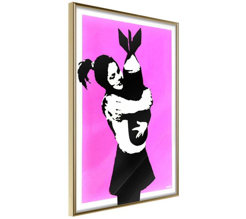 Affiche Murale Encadrée "banksy Bomb Hugger" 40 X 60 Cm Doré