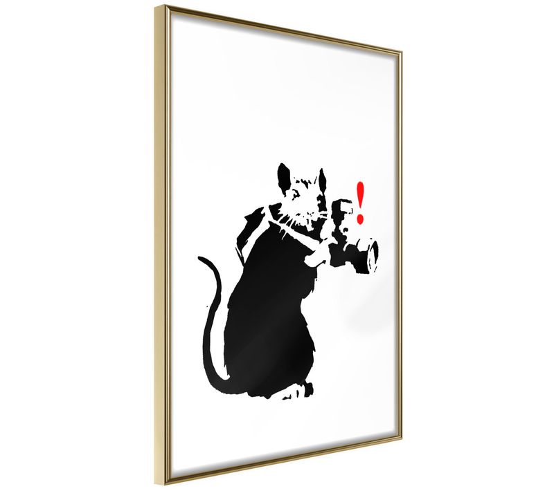 Affiche Murale Encadrée "banksy Rat Photographer" 40 X 60 Cm Doré