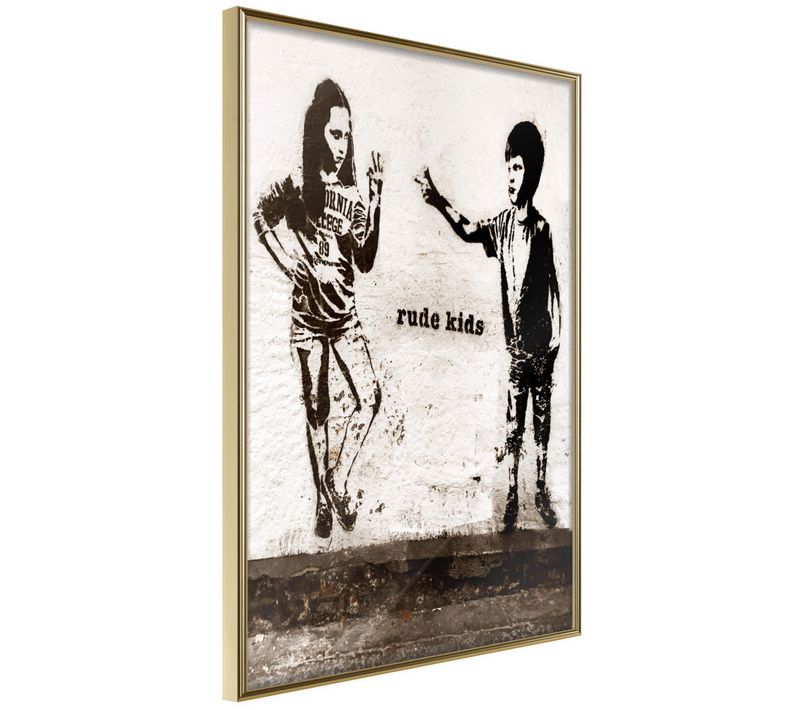 Affiche Murale Encadrée "banksy Rude Kids" 21 X 30 Cm Doré