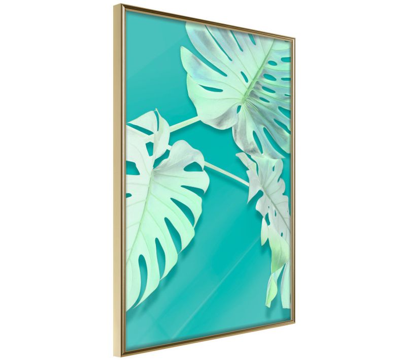 Affiche Murale Encadrée "teal Monstera" 30 X 42 Cm Doré
