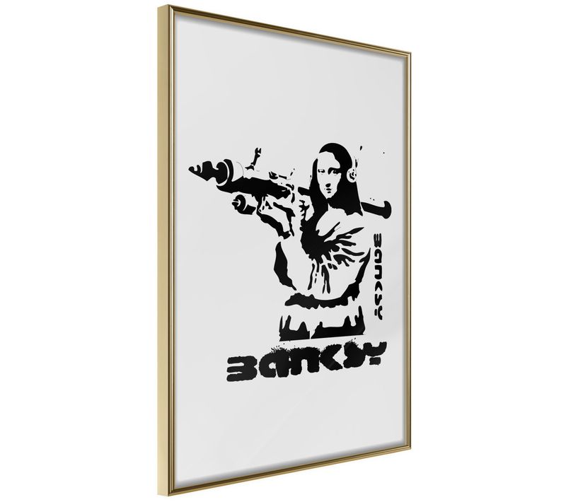Affiche Murale Encadrée "banksy Mona Lisa With Bazooka I" 30 X 42 Cm Doré