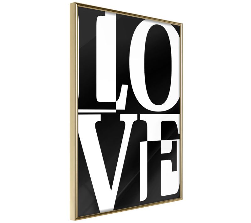 Affiche Murale Encadrée "love Chessboard" 30 X 42 Cm Doré