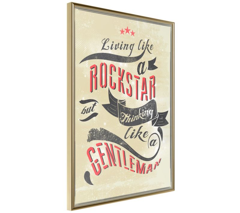 Affiche Murale Encadrée "living And Thinking" 30 X 42 Cm Doré