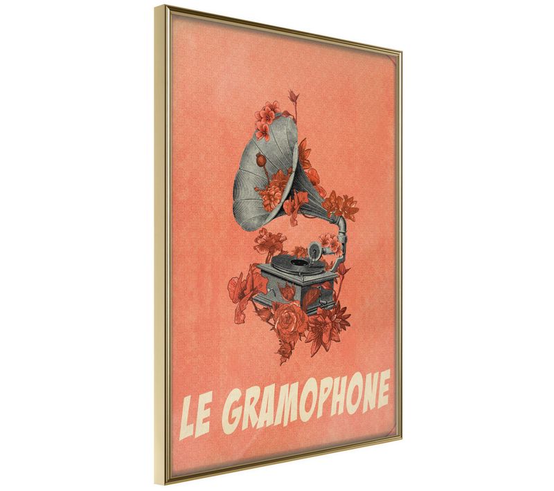 Affiche Murale Encadrée "retro Music" 30 X 42 Cm Doré