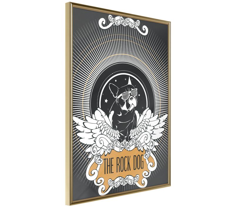 Affiche Murale Encadrée "cool Bulldog" 30 X 42 Cm Doré