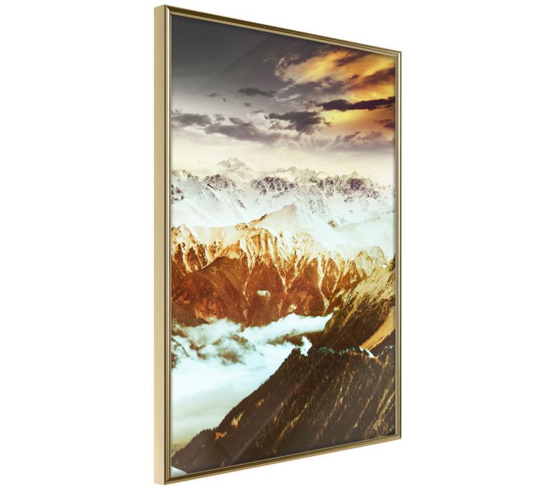 Affiche Murale Encadrée "mountain Land" 21 X 30 Cm Doré