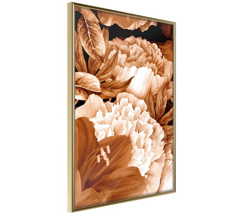Affiche Murale Encadrée "peonies In Sepia" 30 X 42 Cm Doré
