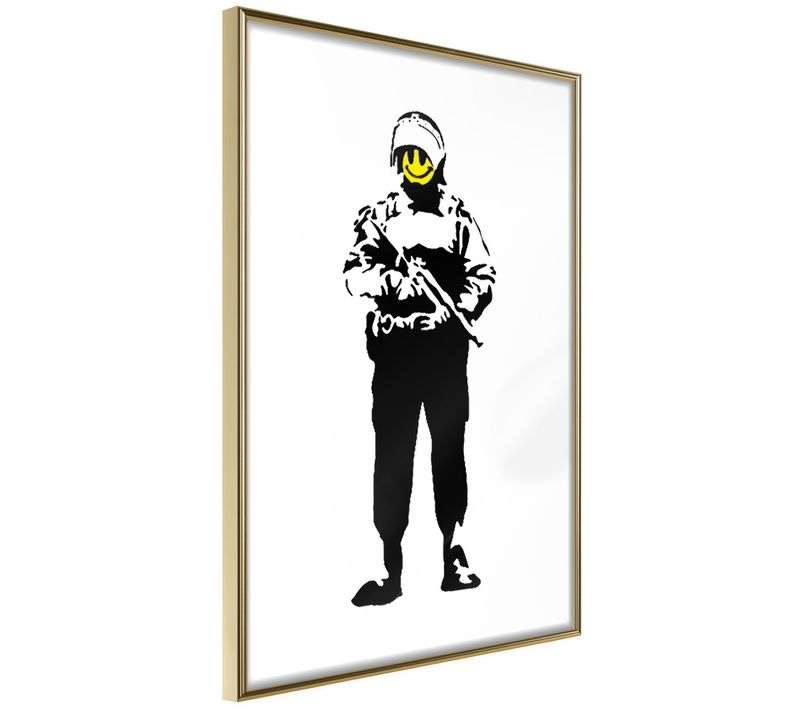 Affiche Murale Encadrée "banksy Smiling Copper" 40 X 60 Cm Doré