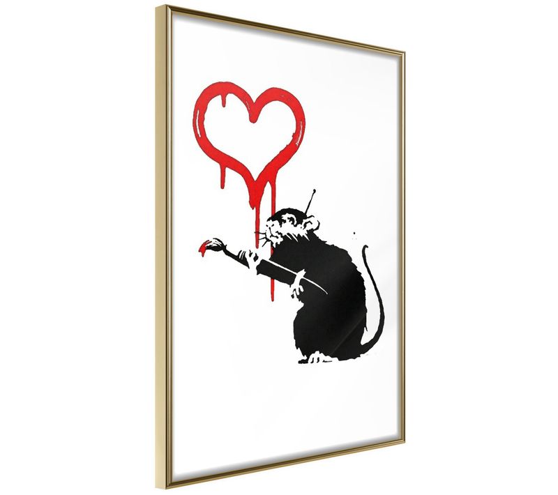 Affiche Murale Encadrée "banksy Love Rat" 40 X 60 Cm Doré