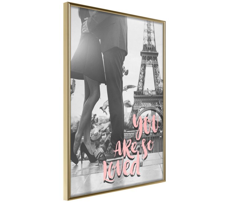 Affiche Murale Encadrée "love In Paris" 30 X 42 Cm Doré